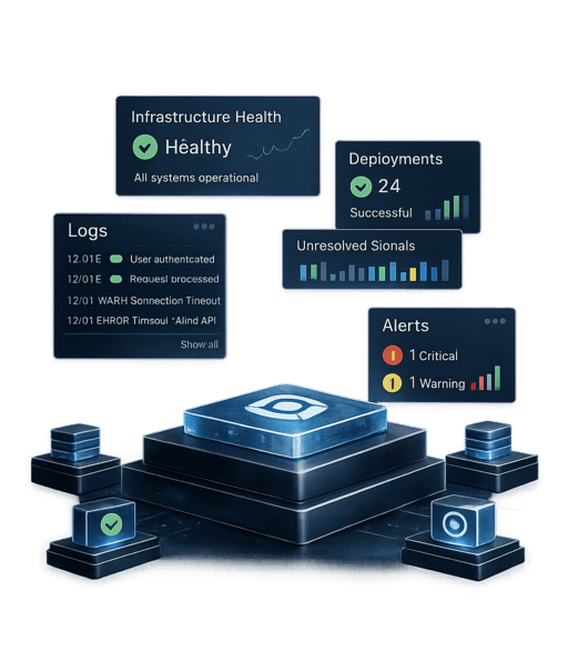 Isometric illustration of unified infrastructure operations